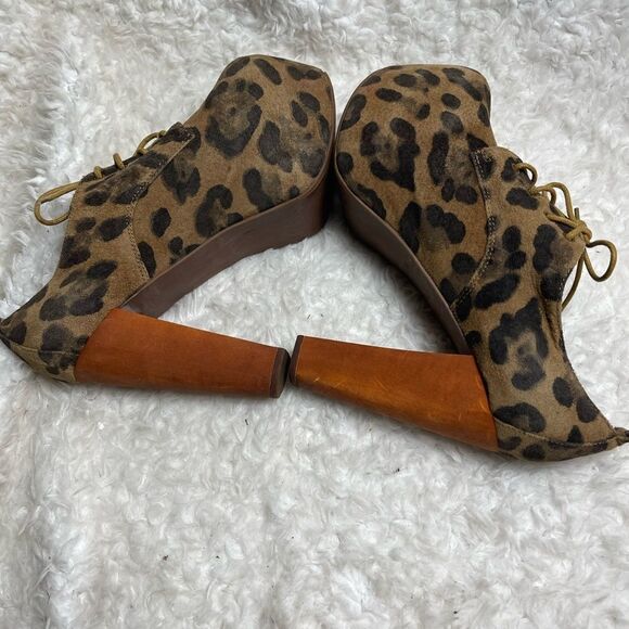 Jeffrey Campbell leather suede leopard prints platform heels lace up shoes SZ8.5 - Picture 6 of 11